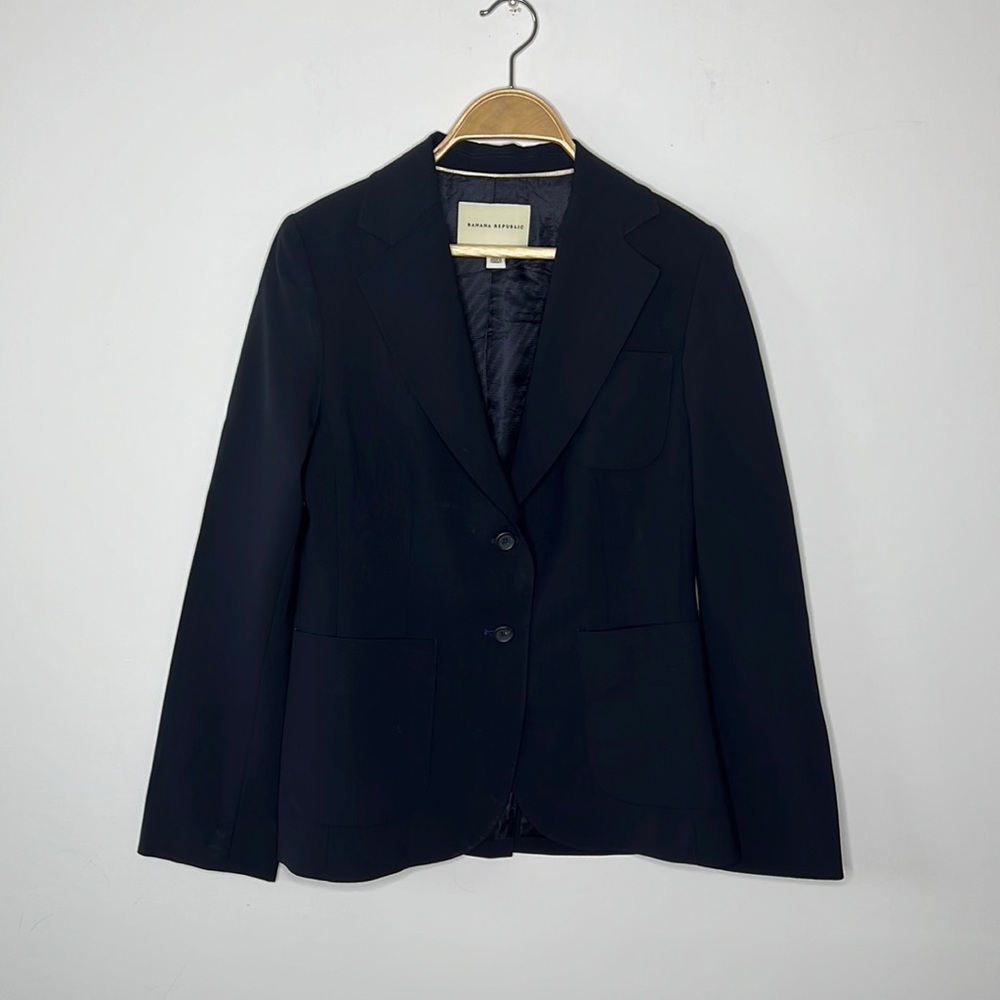 BANANA REPUBLIC Navy Lightweight Stretch Wool Blazer Sz 4